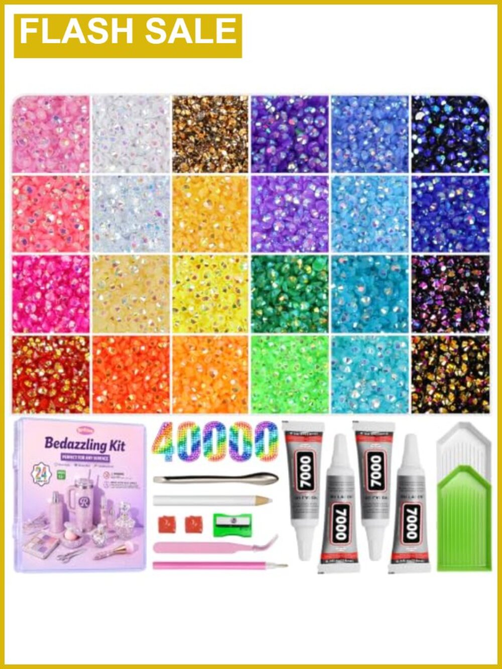 40,000 Resin Flatback Rhinestones Bedazzling Kit with Glue Tools